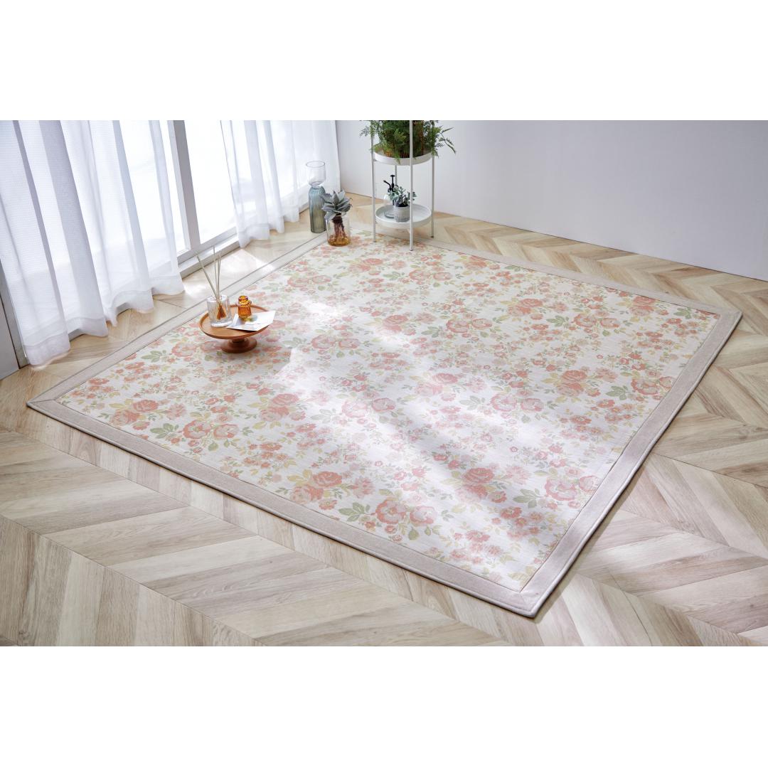 折りたたみラグ　フロール　BE　(185×185)