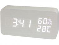 【置時計】　アラームクロック　WOOD　LED　IAC-5655　WT