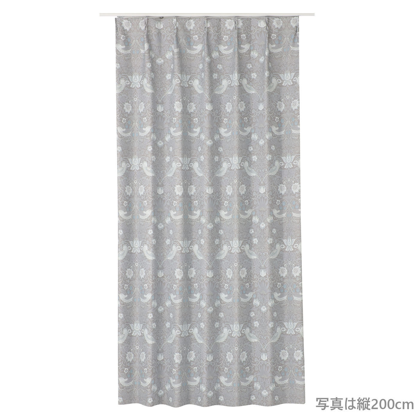 厚地カーテン　いちご泥棒　100×200　2枚組　GY
