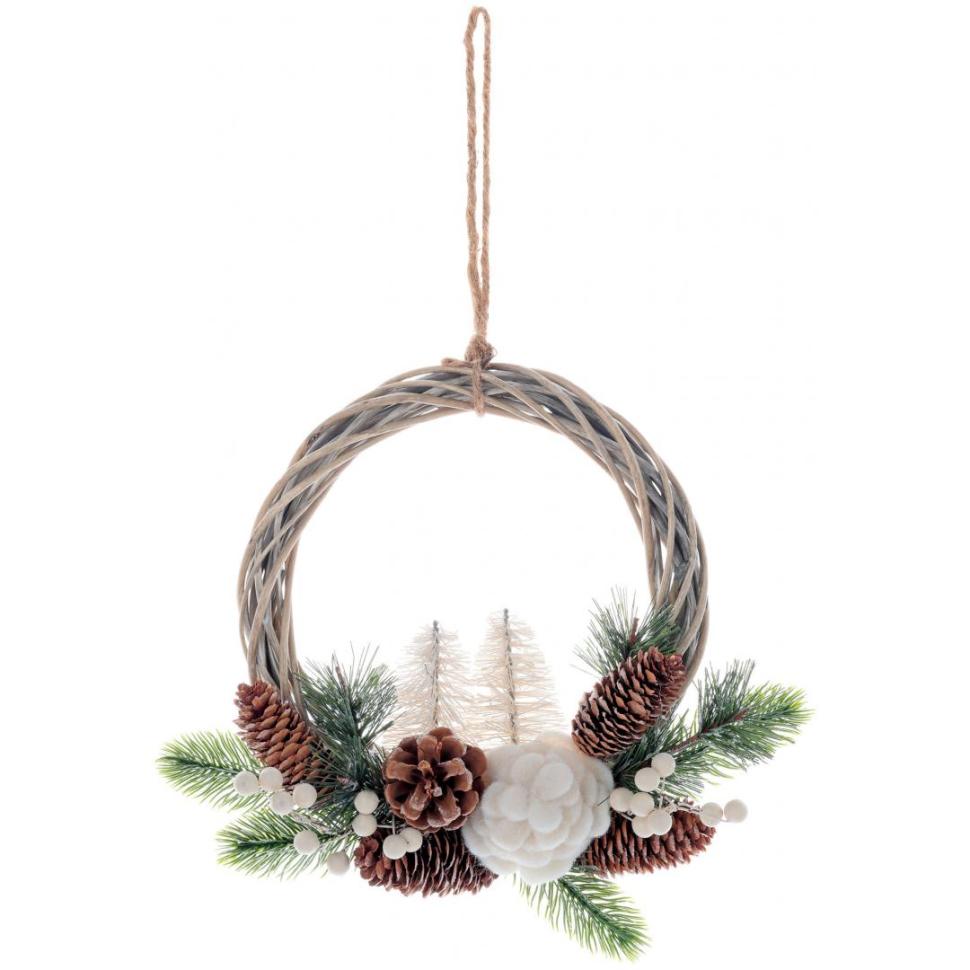 クリスマスリース　トウィッグ26cm　WH
