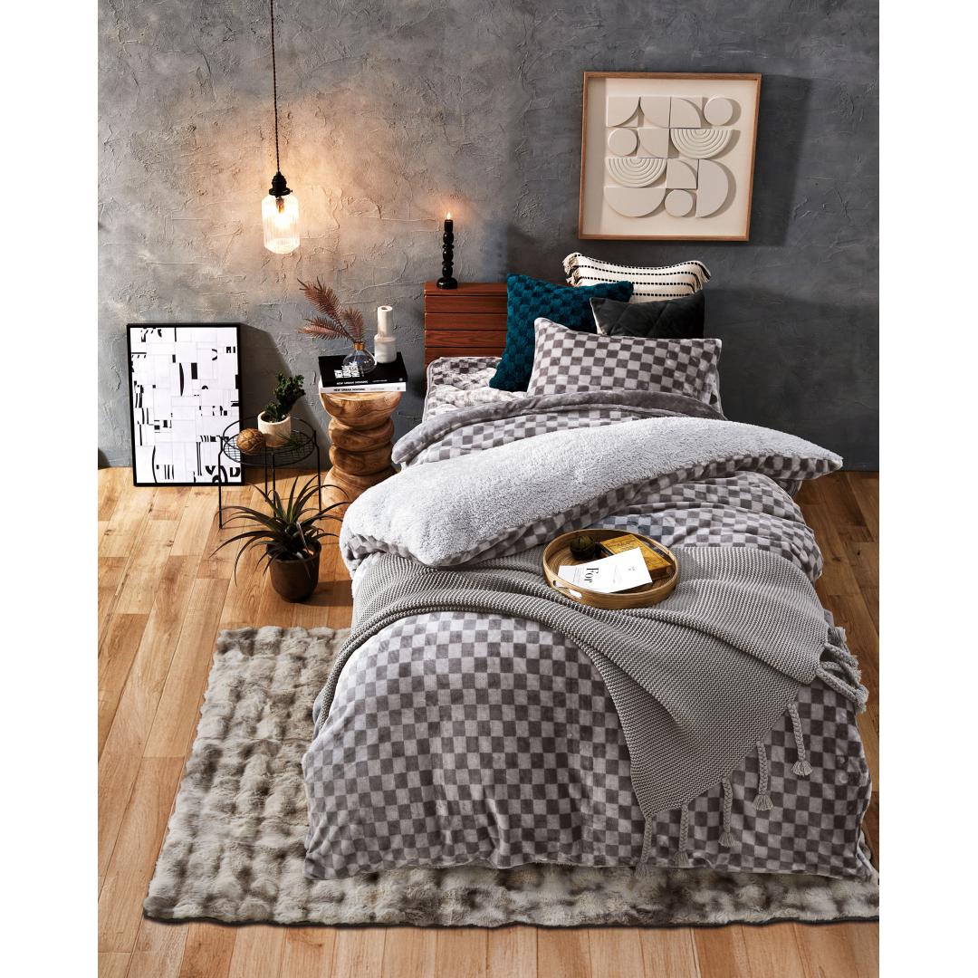 枕カバー　チェッカー暖か　GY(43×63)