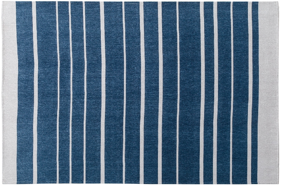 折りたたみラグ　ワークストライプ　ブルー(130×185)