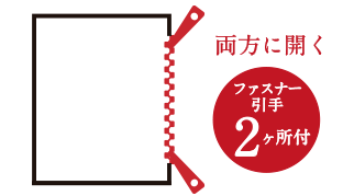 両方に開くファスナー引手２ヶ所付き。