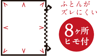 ふとんがズレにくい８ヶ所ヒモ付き